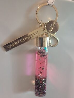 Packed Party Pink Glitter Confetti Vial Keyring with Gold Hardware
